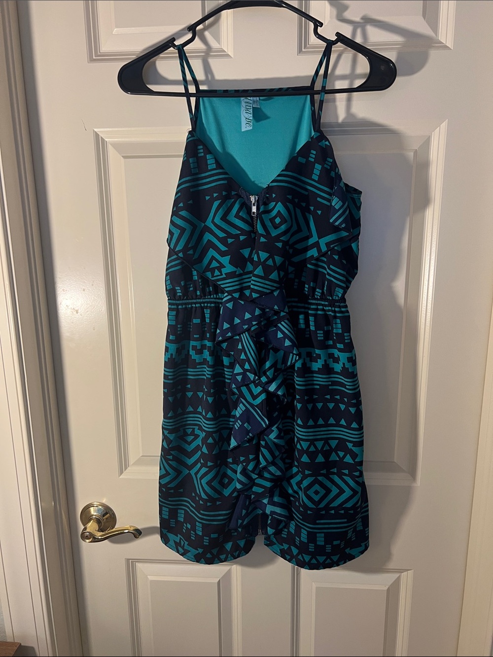 Girls Teal & Black Aztec Print One-Piece Romper - Brand Unspecified